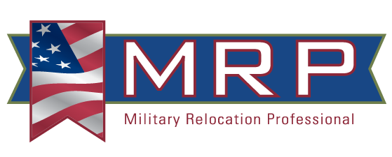Logo for Military Relocation Professional certification with initials and flag